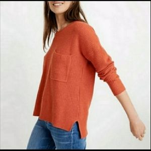 Madewell Coral Thompson Chest Pocket Ribbed Oversized Pullover Sweater